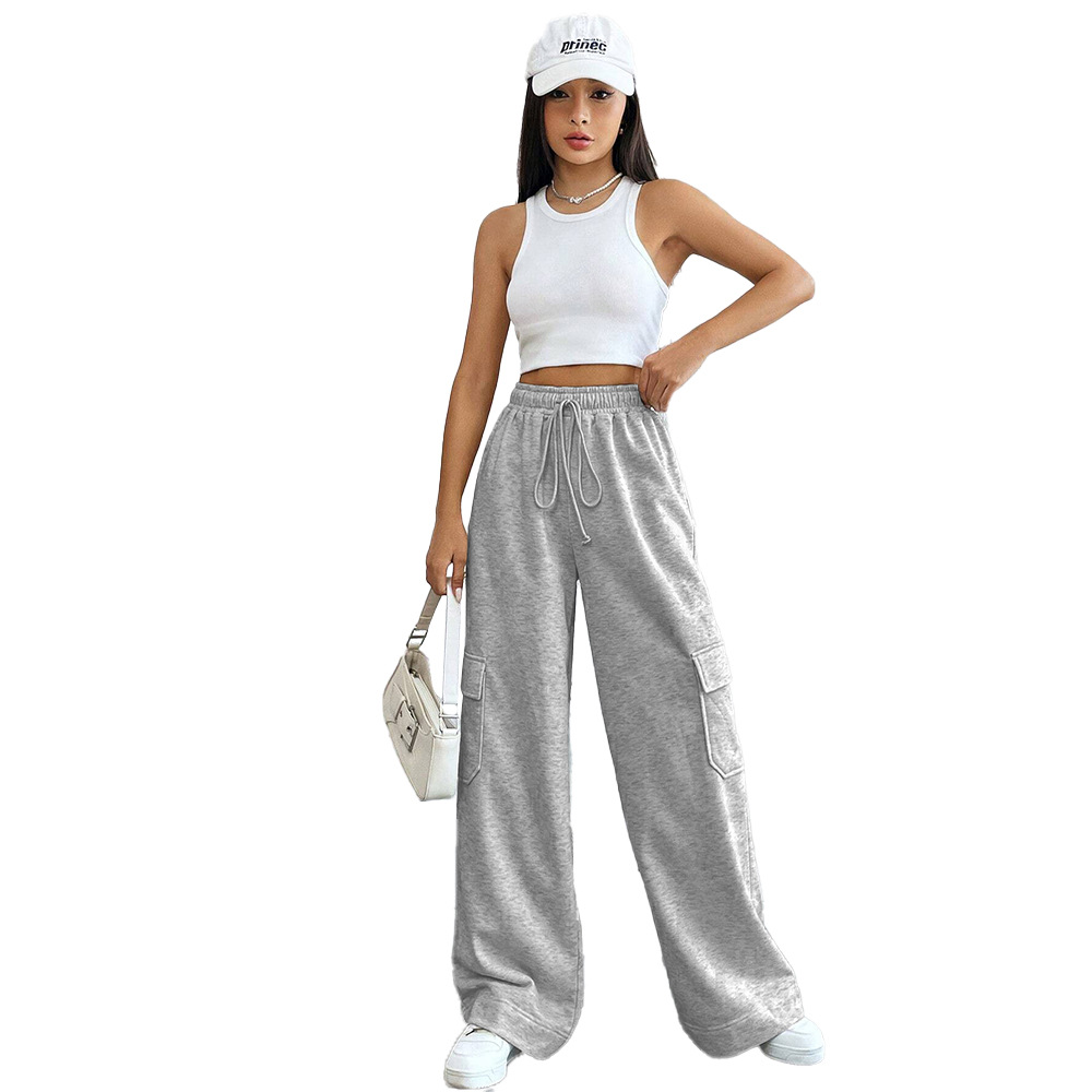 Damenhose mit hoher Taille, schlankem, geradem Bein, weitem Bein, modisch, lässig, amerikanischer Overall, Sporthose für Herbst und Winter_voghion.com