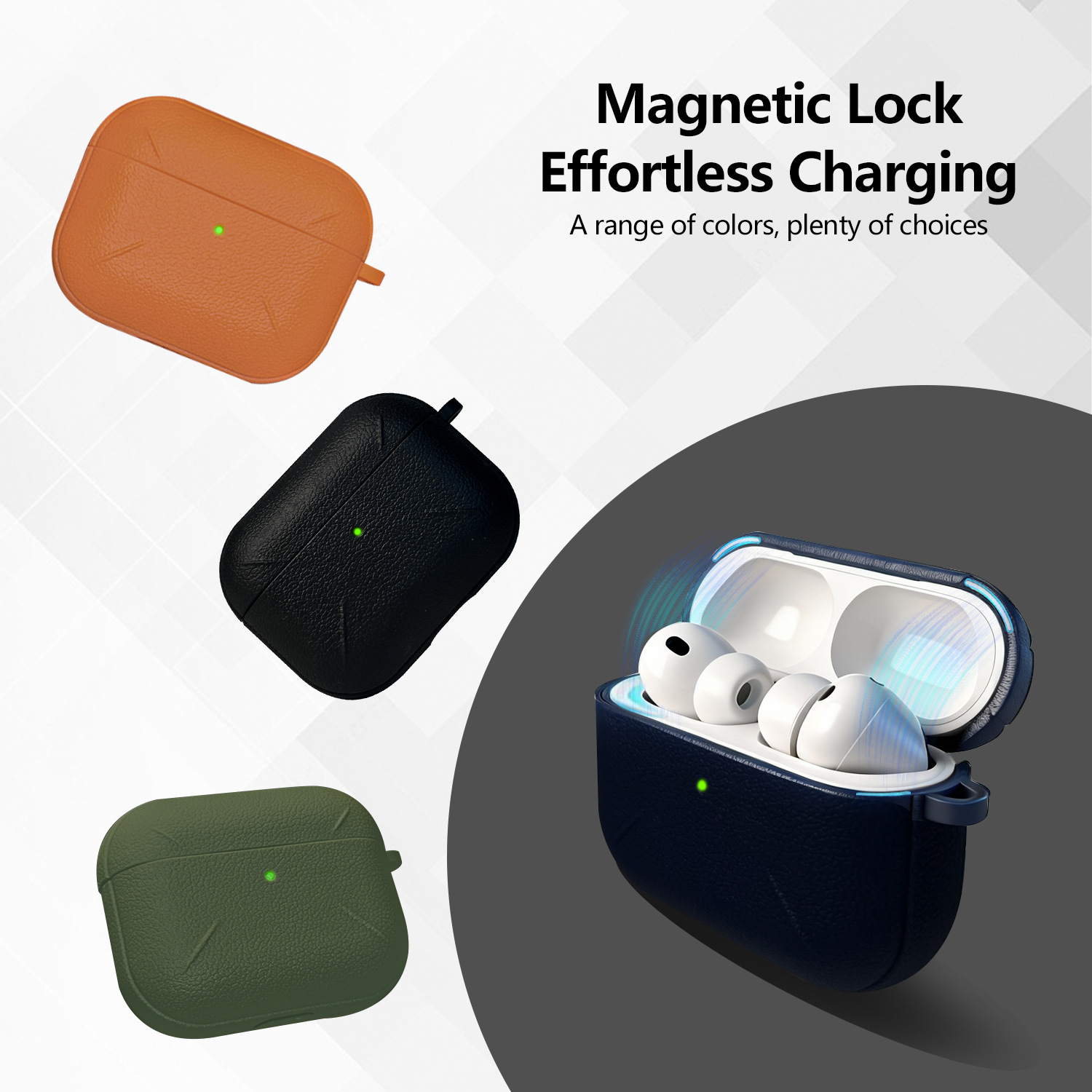 Funda portátil para AirPods Pro 3 con cierre magnético, funda protectora de piel sintética de primera calidad con llavero y lápiz de limpieza, regalo perfecto para hombres y mujeres._voghion.com