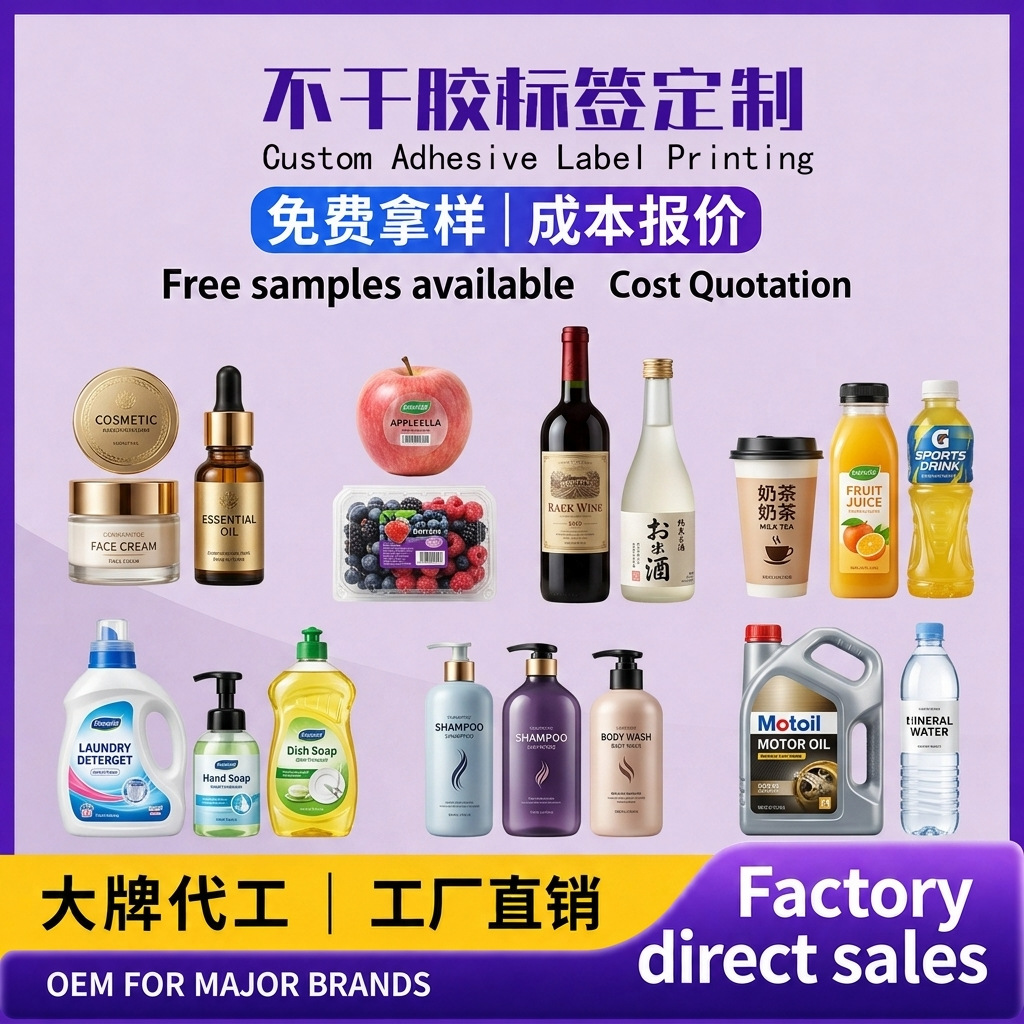 不干胶标签定制 卷筒PVC 透明贴纸 冷烫不干胶 防水瓶标印刷工厂