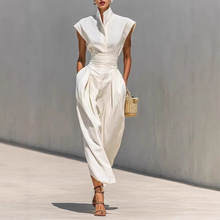 2026欧美气质女装春夏季新款高腰半身长裙高领宽松上衣通勤连衣裙