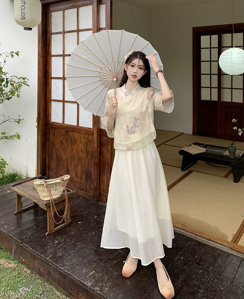 Set, Hanfu, lightweight cheongsam, Chinese style
