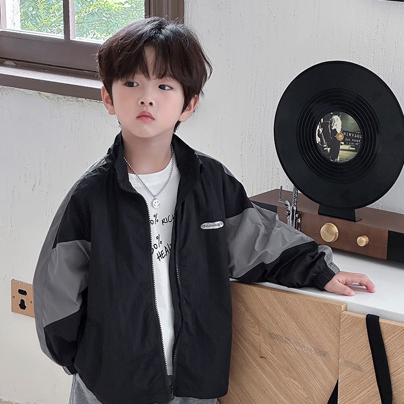 [재고] 미티 소년 코트 가을 어린이 윈드 브레이커 스탠드 칼라 재킷 소년의 봄과 가을 컬러 매칭 재킷