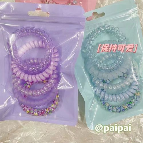 5 pieces ~ jelly color phone cord hair band summer new style seamless and hair-free headband gradient sweet and versatile headwear