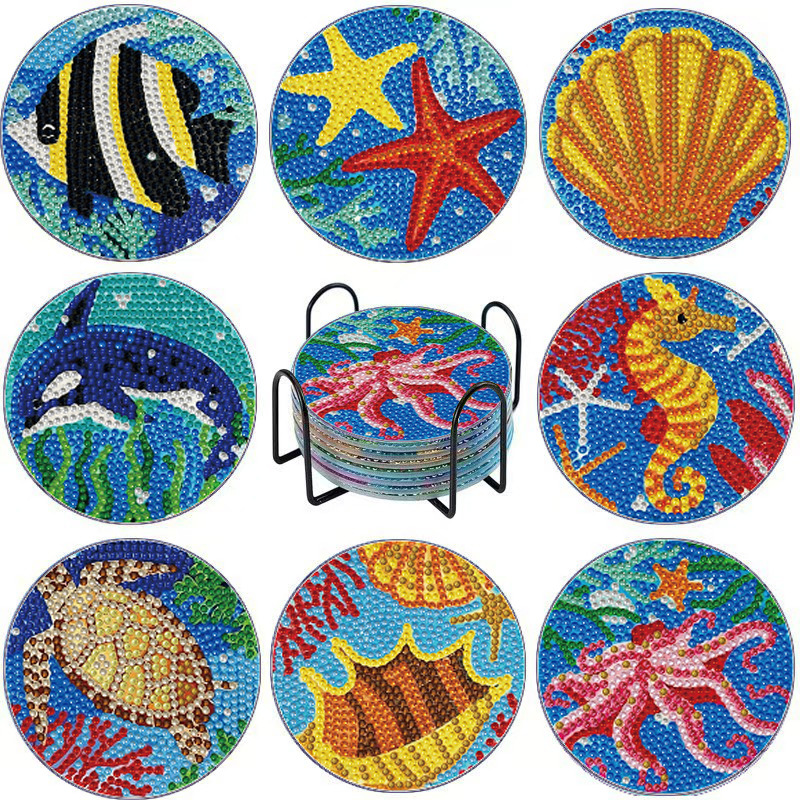 Posavasos de pintura de diamantes de diamantes de diamantes completos transfronterizos hechos a mano almohadilla de aislamiento térmico de diamantes de punto de acrílico redondo de bricolaje fondo de corcho antideslizante posavasos