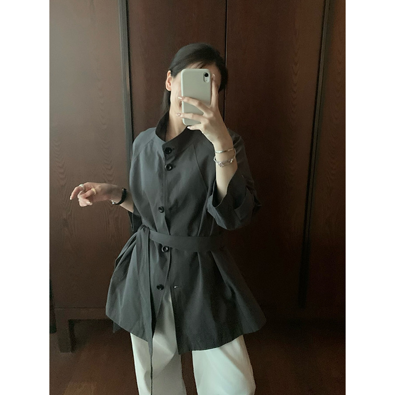 【No Returns or Exchanges】Stand Collar Belted Trench Coat, Relaxed Fit, Mid-Length Women's Coat Wc157