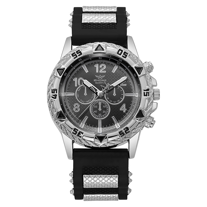 Nueva moda casual reloj de cuarzo de cristal de luz azul deportes dial grande falso reloj de hombre de temperamento de negocios de tres ojos