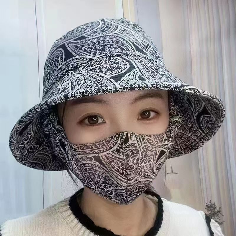 夏の屋外女性の防風茶抗紫外線マスク帽子オールインワン日焼け止め帽子|undefined