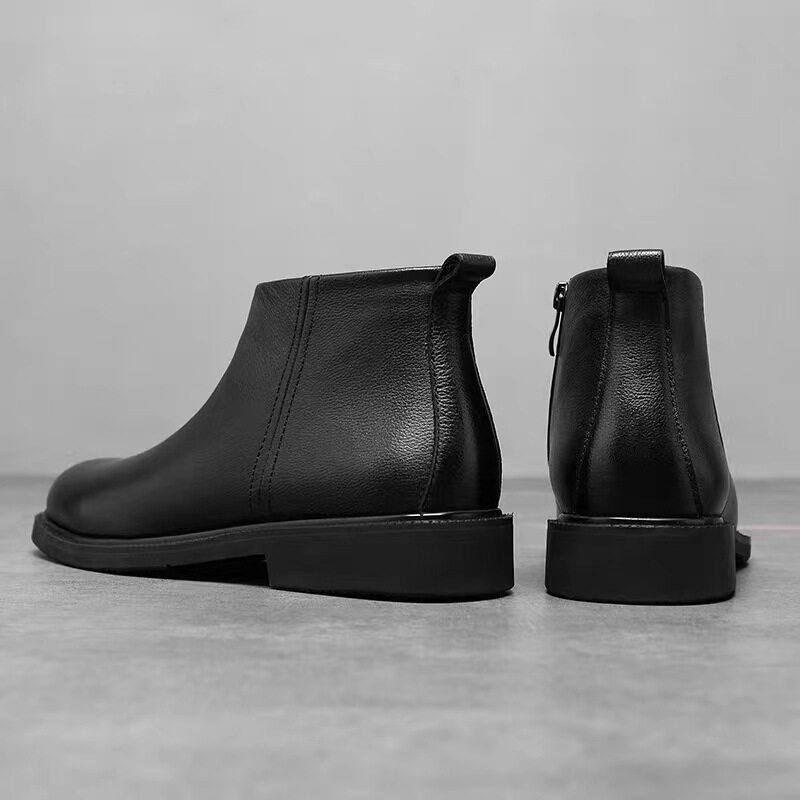 Giày bốt nam Chelsea da cổ cao gót thấp 1-3 cm kiểu cổ điển — Giày một lớp màu nâu, Giày một lớp màu đen, Màu đen lót nhung