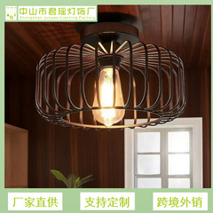 跨境美式现代简约室内吸顶灯鸟笼灯铁艺茶楼茶室客厅主灯中山灯具