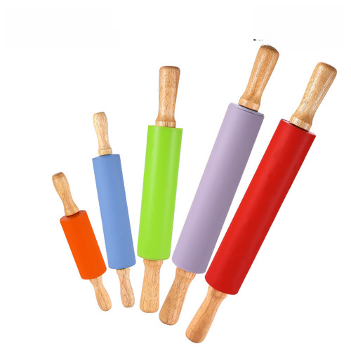 Silicone rolling pin kitchen roller dough roller beech non-stick food flour roller dumpling skin bread skin pasta roller