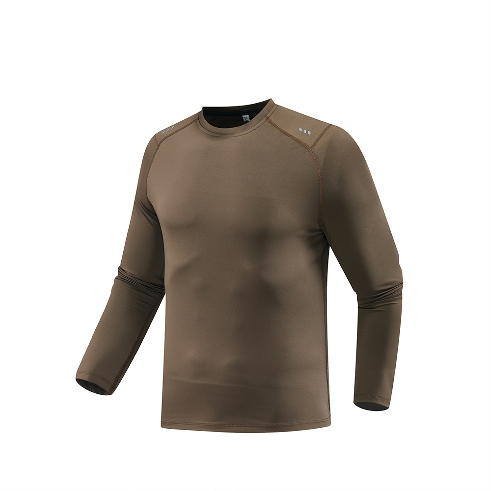 Correr camisetas deportivas elásticas de sudor para hombres secado rápido cuello redondo sudor entrenamiento de acondicionamiento físico americano camisa de cuello redondo de manga larga