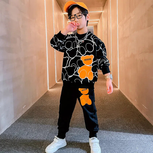Autumn children's clothing, boys' suits, spring and autumn, medium and large children's long-sleeved sweatshirts, casual pants, sportswear two-piece sets, trendy