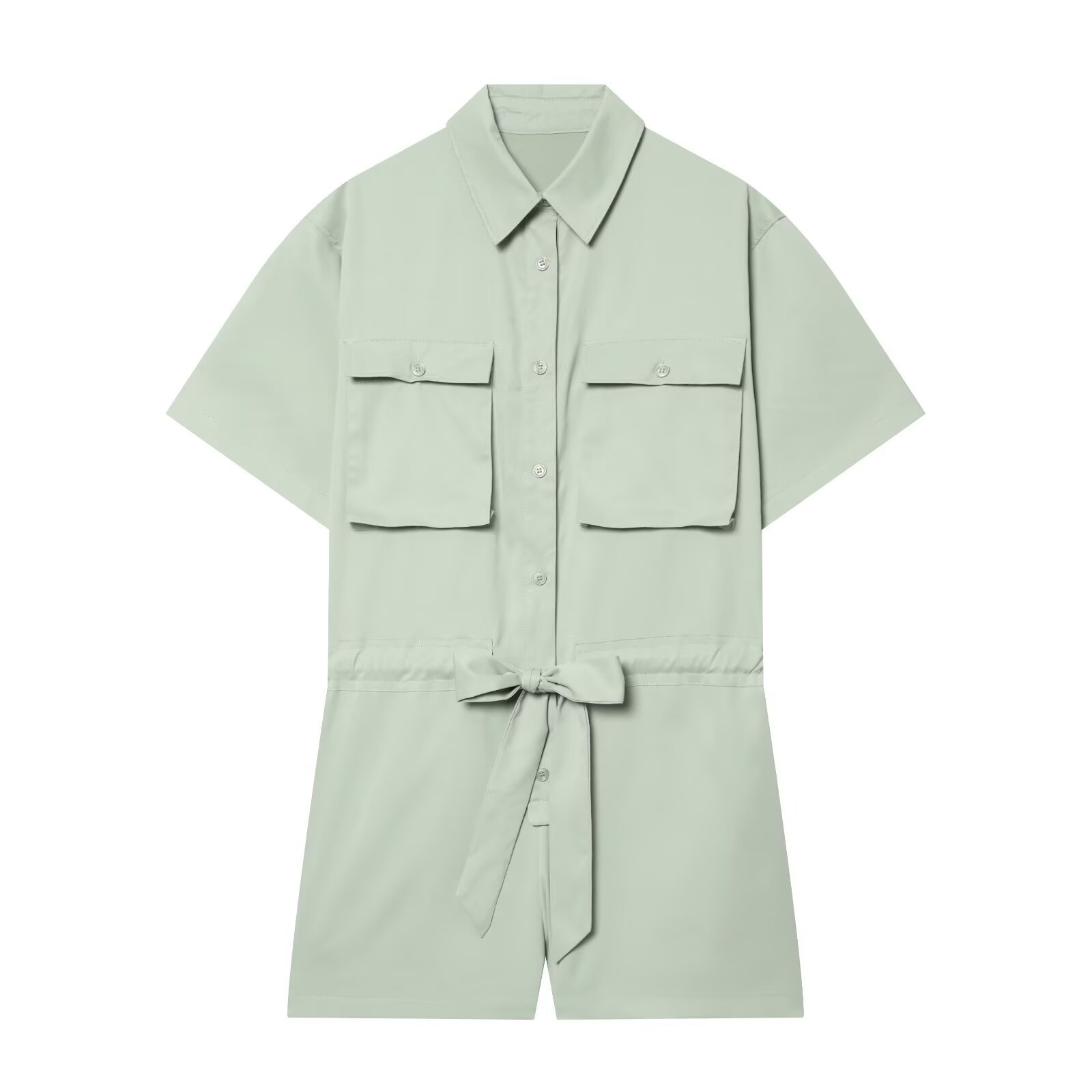 TAOP&ZA Women's 2026 Summer New Slimming Solid Color Shirt Jumpsuit with Belt 9479067