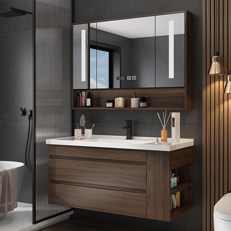 Modern Simple Solid Wood Bathroom Cabinet Combination Bathroom Sink Washbasin Ceramic Integrated Basin Set