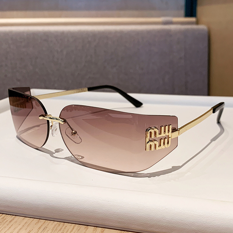 Y2K Rimless Metal Sunglasses, Narrow Frame, Zhang Wonyoung Style Mulinxi 90368 | UV400 Protection