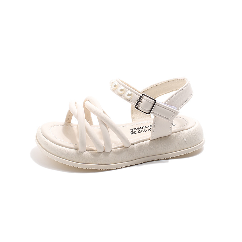 Niños sandalias de perlas cruzadas zapatos romanos de verano 2025 nuevo estilo coreano de moda universal zapatos casuales zapatos transpirables image 6