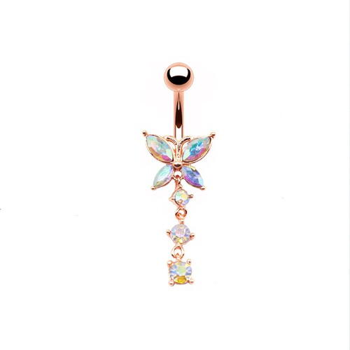 Gabby European and American cross-border heart-shaped navel ring piercing heart-shaped butterfly pendant inlaid with zircon navel jewelry manufacturer