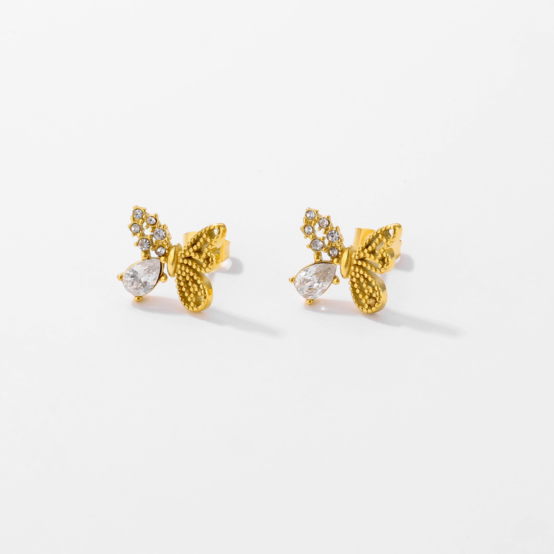 Zircon Inlay Material Earrings, Necklace Classification cable chain Chain Type Wholesale Jewelry Sweet Butterfly Titanium Steel Zircon 18K Gold Plated Inlay Earrings Necklace Cable Chain