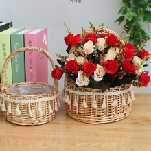 柳编手提花篮藤编篮子夏日野炊郊游收纳手提篮假花插花公主篮批发