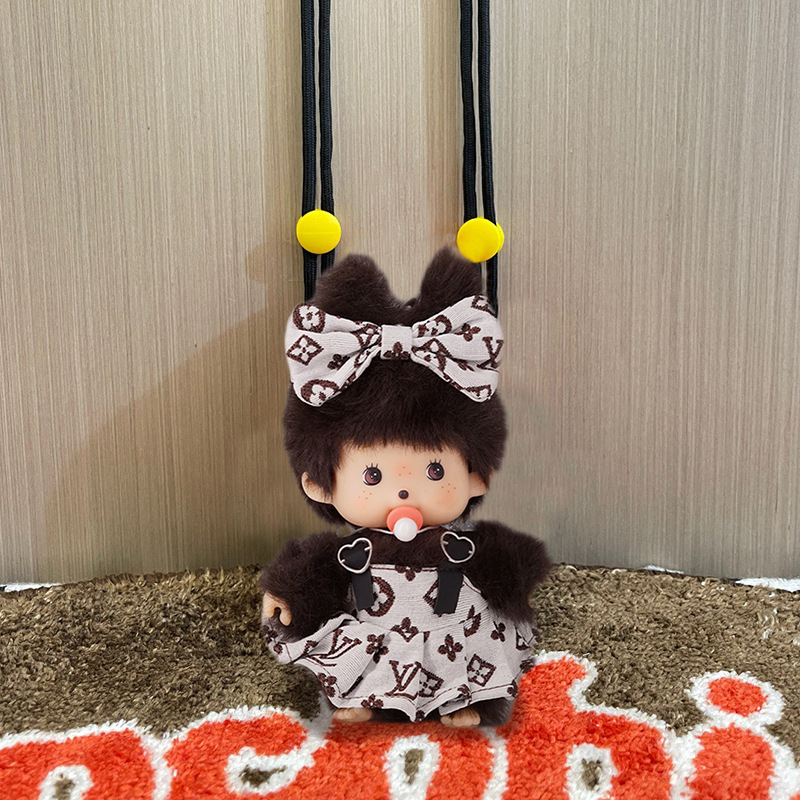 モンキーチェリー ぬいぐるみ かわいい 韓国風 クロスボディ 携帯電話バッククリップ 人形 携帯電話ケース ストラップ付き|undefined