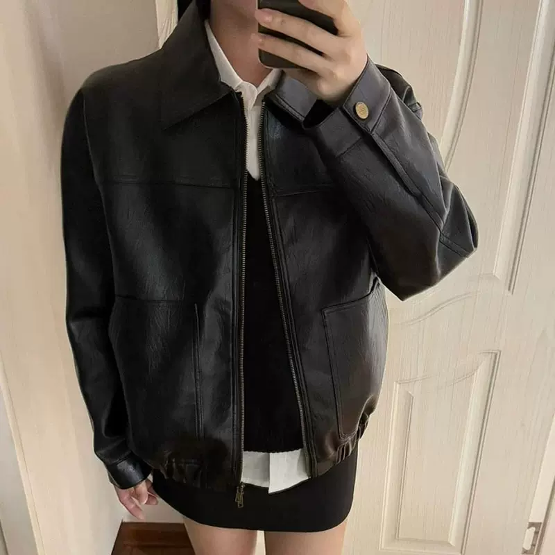黑色皮衣外套女2025秋季新款爆款酷飒风复古小个子春秋季pu皮夹克