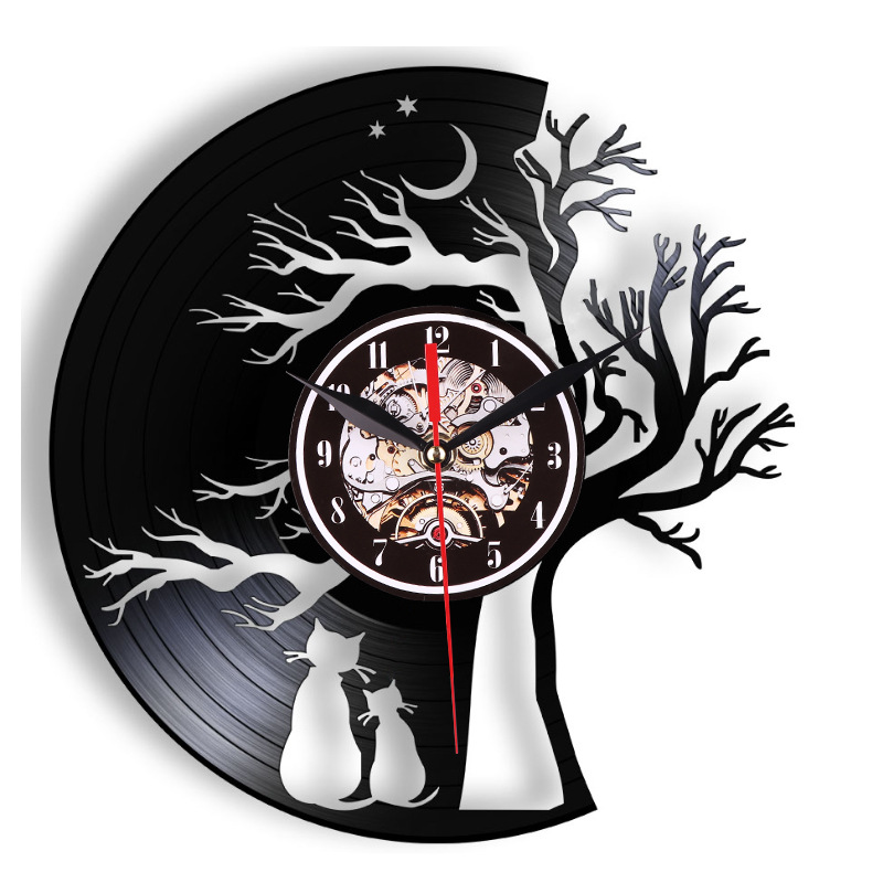 Vinilo creativo vintage arte decorativo lindo gato Reloj de pared moda dormitorio decoración hogar Reloj de pared