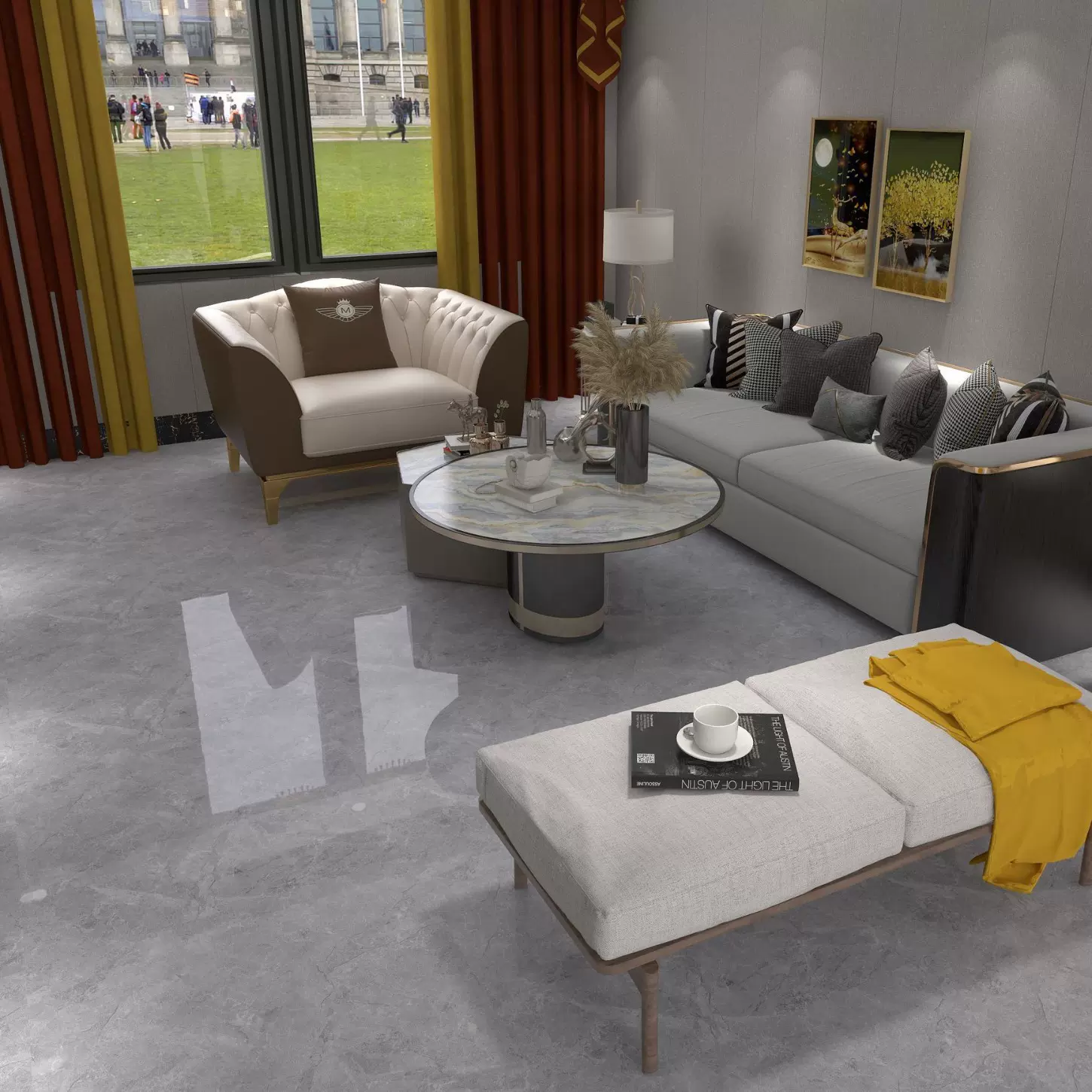 佛山瓷砖客厅卧室地砖800x800灰色连纹通体大理石工程抛釉地板砖