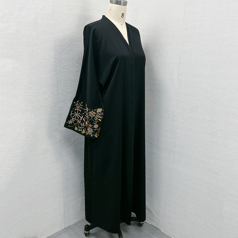 F415 Foreign Trade Middle East Dubai Women's Clothing Embroidered Floral Elegant Cardigan Loose Robe In Stock_ecoleips.com