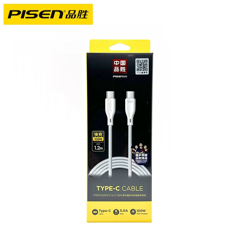 Быстрая зарядка кабель Type-C (PISEN) PD 60W/100W, Браден USB-C на USB-C, 1.0/1.2 м