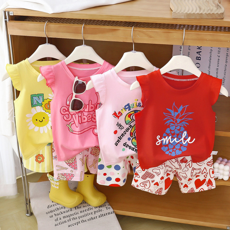 儿童背心套装夏季纯棉新款女童短裤衣服宝宝韩版男童无袖套装童装|undefined