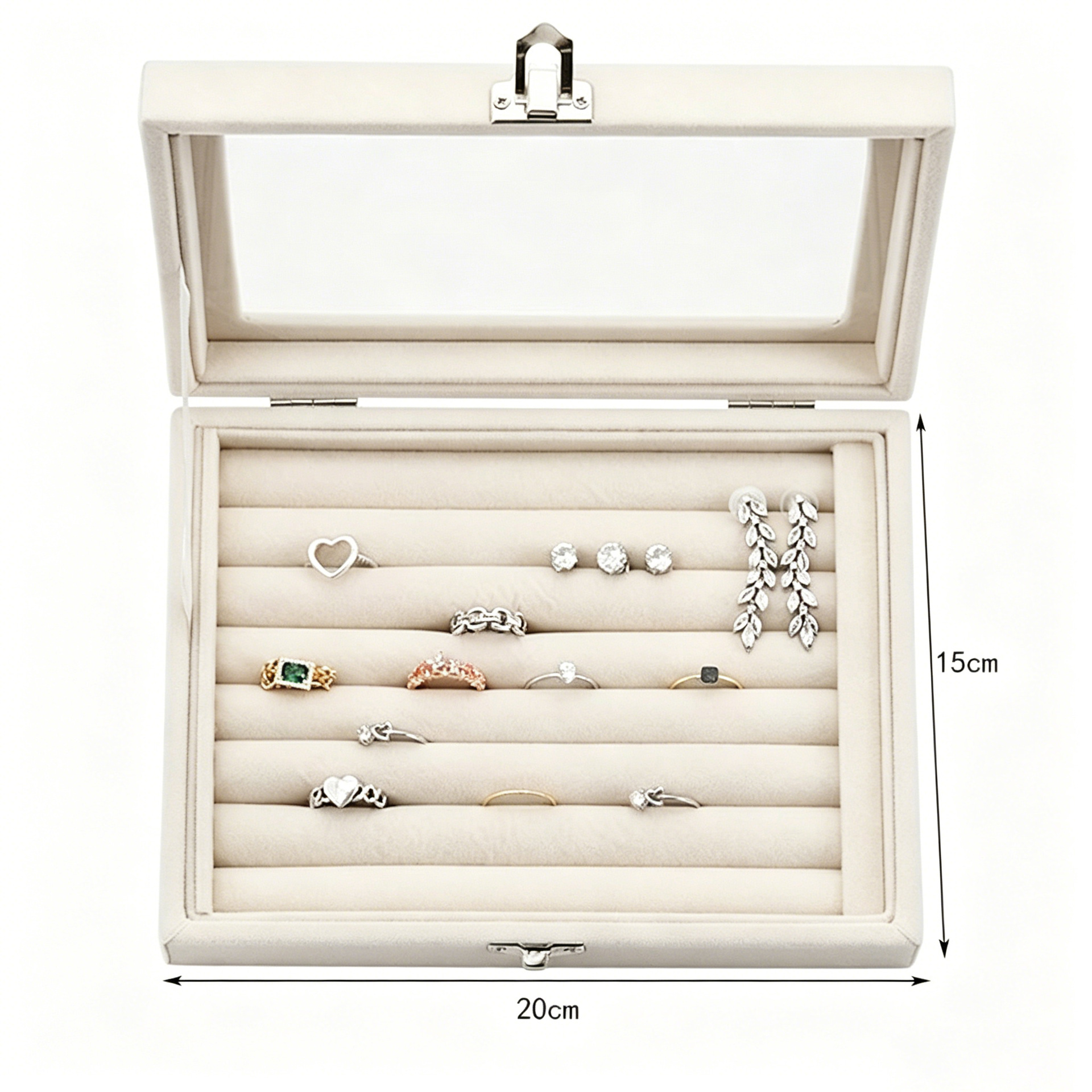 Ventana abierta caja de joyería pendientes collares de clasificación caja de almacenamiento de joyería caja de acabado de joyería casera caja de almacenamiento gris image 5