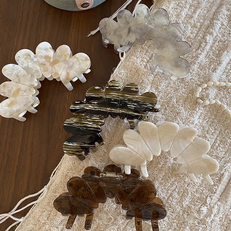 Simple Style, Classic Style Style French Elegant Acetate Petals Grip Women's Elegant High Sense Barrettes Back Head Updo Shark Clip Hairware