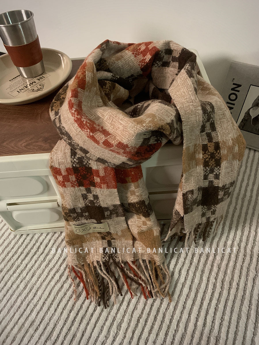women‘s cashmere-like plaid scarf autumn and winter high-grade 2023 new korean all-match warm long shawl scarf