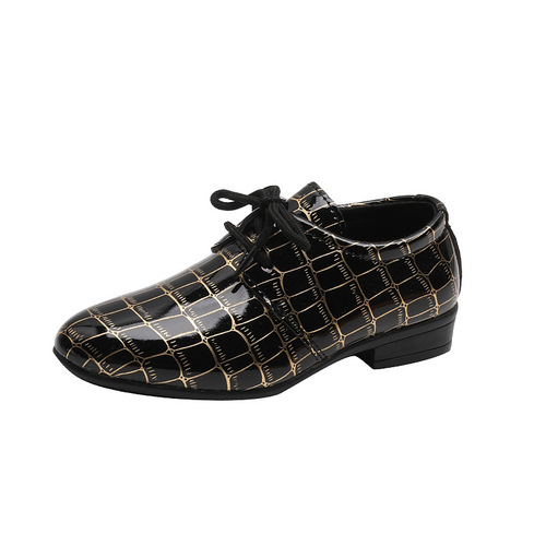 Boys' Leather Shoes School Performance Little Boy Performance Spring and Autumn Single Shoes British Style Black and White Checkered Student Children's Leather Shoes