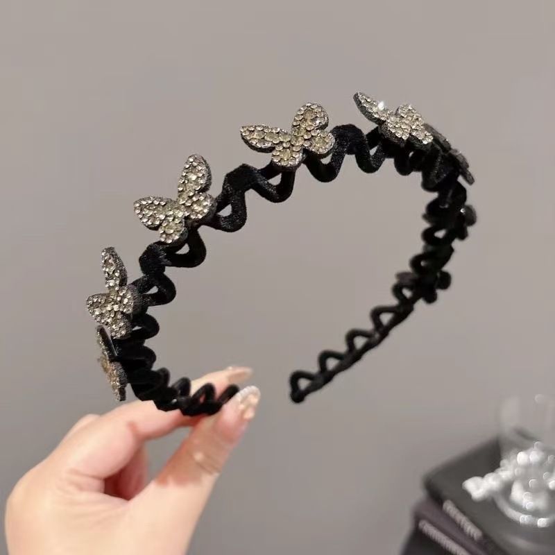 라인스톤 나비 머리띠 [그레이] 1개