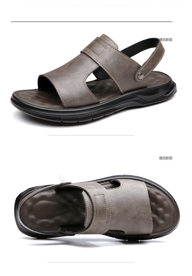 Dép sandal nam đế dày đúc phun, đế mềm chống trượt, hở ngón khoét lỗ thoáng khí đi biển — Màu nâu, màu xám, màu đen chi tiết 27