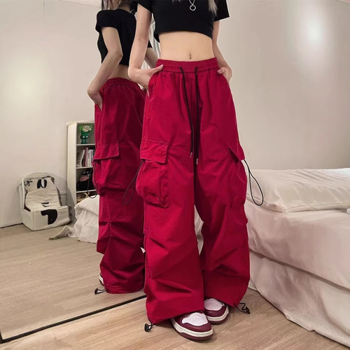 American Street Fashion Quick-Dry Work Pants for Women - Spring and Autumn 2025 Hip-Hop Loose Casual Wide Leg Pants for Summer