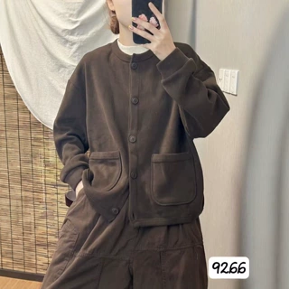 琪镌绘制秋冬加绒圆领开衫卫衣女宽松休闲大口袋外套女上衣9266