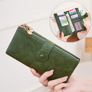 Cross-border New Women's Double Fold Long Wallet Simple Large Capacity Buckle Double Zipper Wallet Multi-functional Clutch Bag