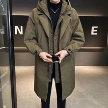 连帽中长款假两件风衣男冬新款潮男帅气棉服户外防水大码加厚外套