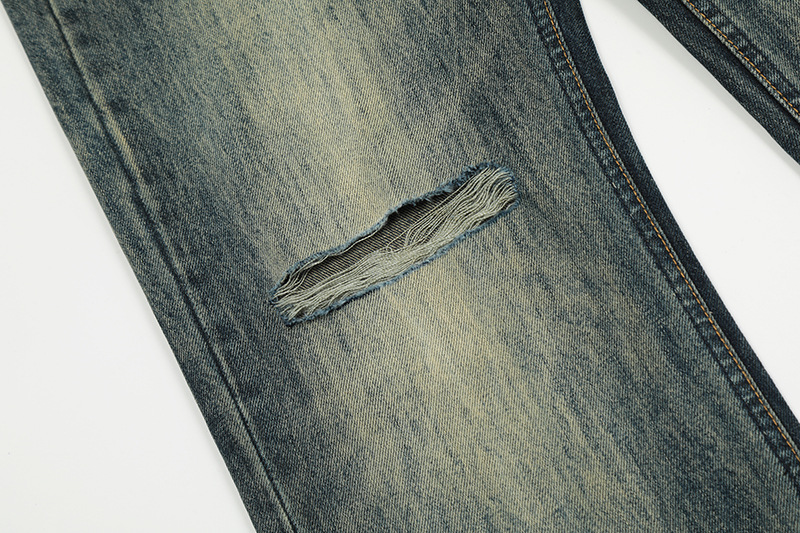 Unisex American Retro Cleanfit Washed Flared Ripped Jeans Straight Leg Slim Fit Street Style Wide Leg Pants_mkmklike.com
