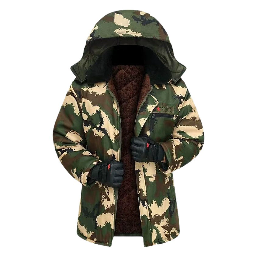 Зимняя одежда для охраны труда, камуфляжная одежда на флисовой подкладке, утолщенная хлопковая подкладка, трехслойная теплая трехслойная рабочая одежда на молнии