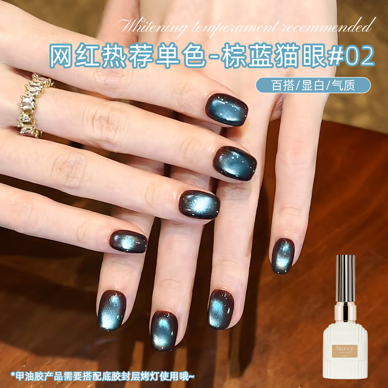 Autumnal, skin-brightening, brown and blue cat-eye nail polish, 2026 new trendy chocolate brown and blue cat-eye, wholesale