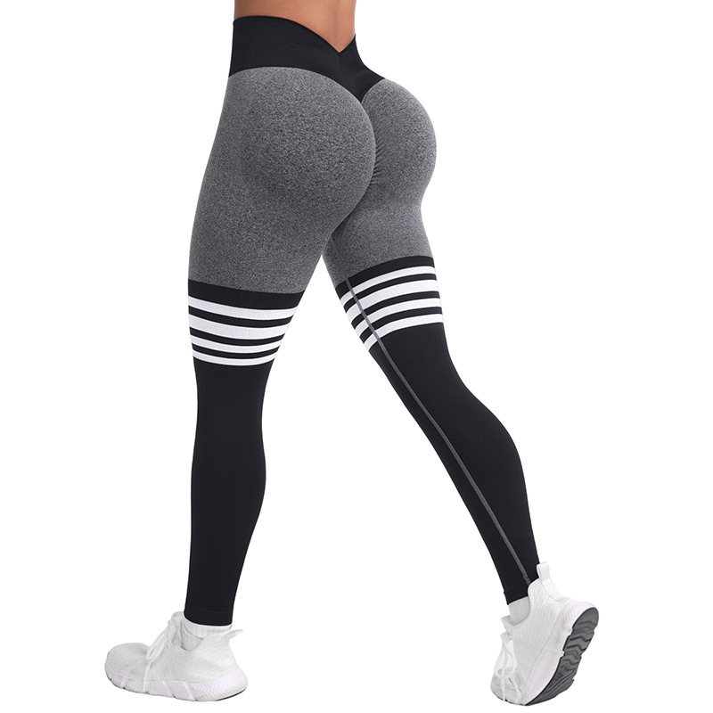 Cross-border Tight High Waist Sports Fitness Trousers Women's Yoga Pants Seamless Striped Peach Yoga Hip Pants Yoga Clothes