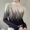Contrast casual striped knit top for women's inner wear