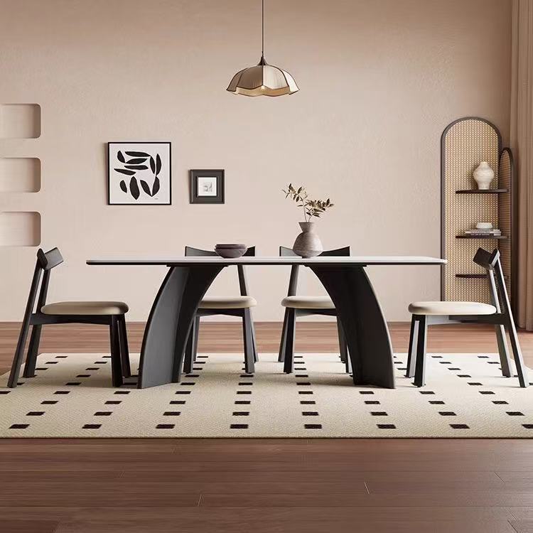 Combinación de mesa y silla de comedor de madera maciza retro francesa Mesa de comedor rectangular para el hogar Mesa de comedor de roca de apartamento pequeño simple de estilo moderno