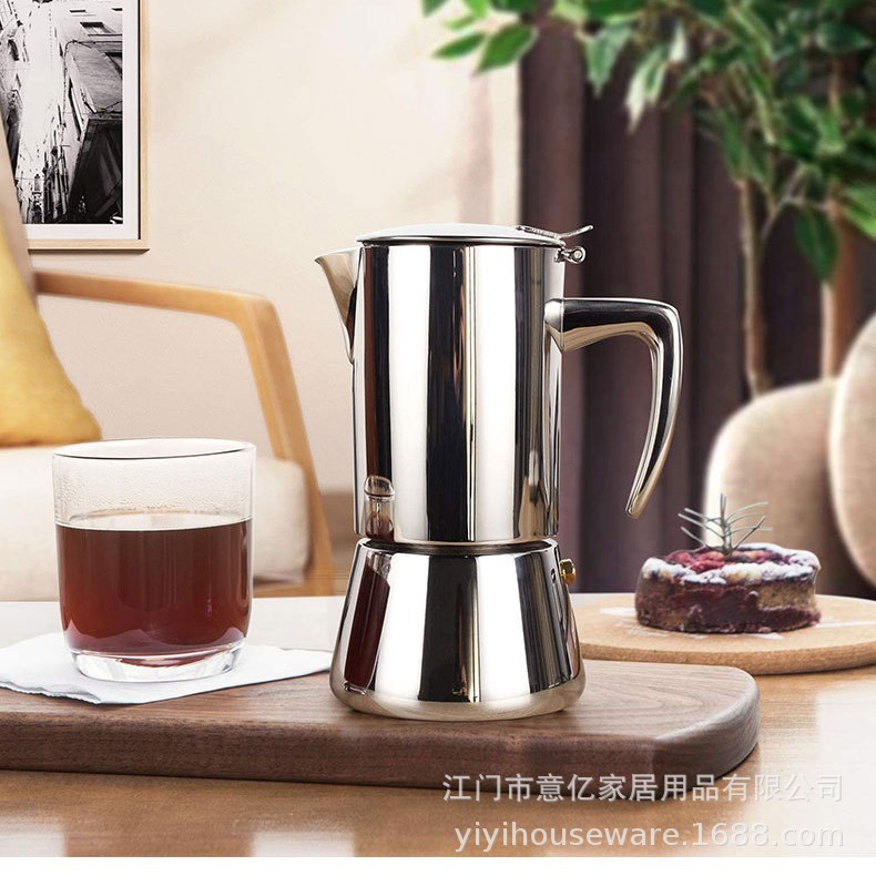 304 stainless steel moka pot, suitable for induction cookers, portable Italian espresso maker, home coffee machine