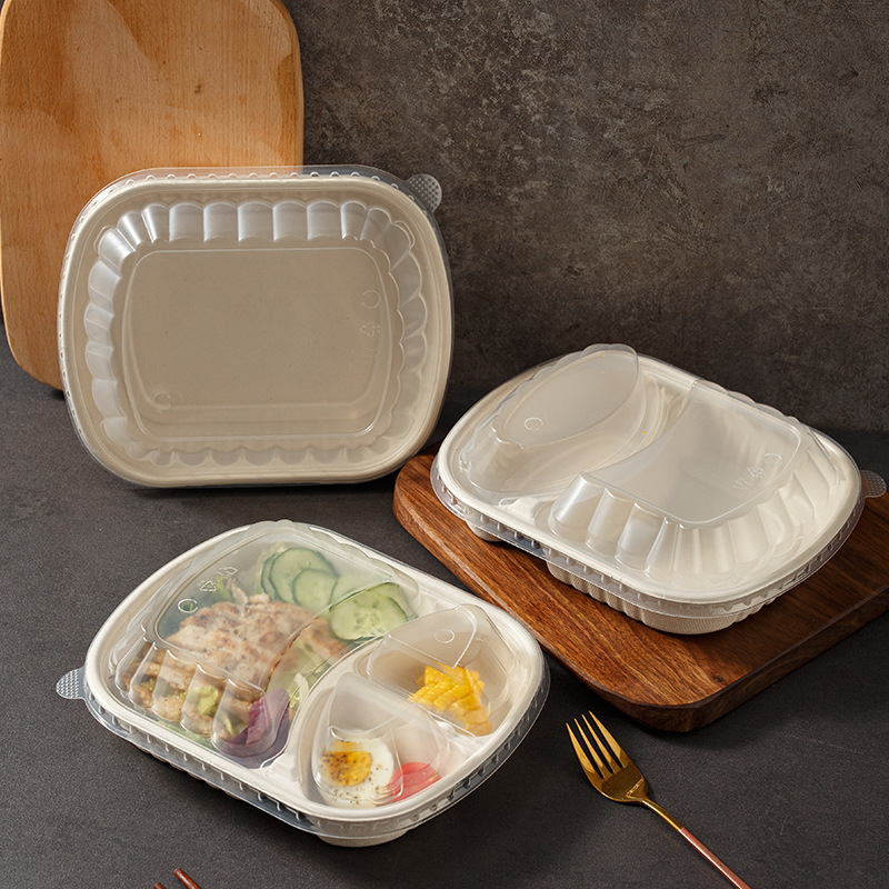 Caja de comidas degradable desechable cubierta alta caja de embalaje de tres compartimentos pulpa de celda única y doble para llevar caja de espessamiento de ensalada ppp