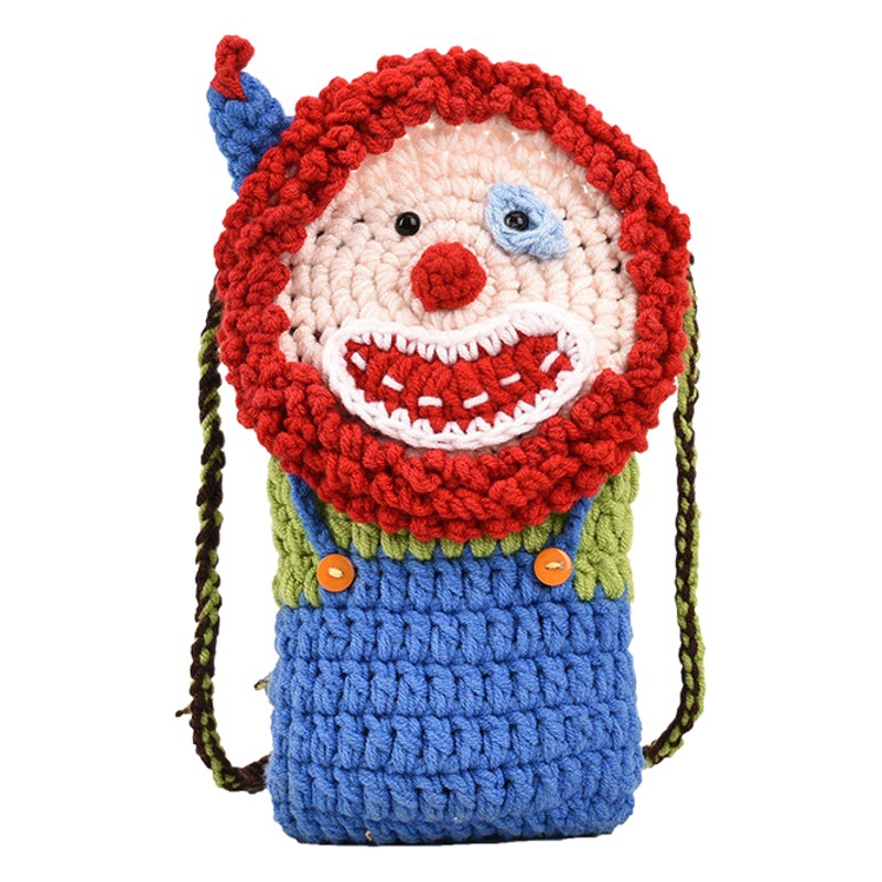 Bolso de hombro de la muñeca del payaso de los niños moda bebé de lana de dibujos animados monedero pequeña niña tejida a mano bolsa de mensajero