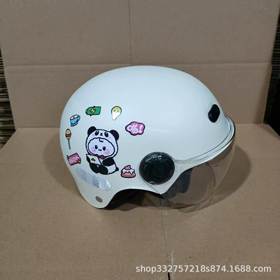 New national standard 3C certification 1-6 years old children's helmet electric motorcycle four seasons ear protection half helmet battery car safety helmet (Motosiklet kaskı (dəbilqə)) - white-black-and-white-bear-transparent-mirror-3c-certified-1-6-years-old-j02